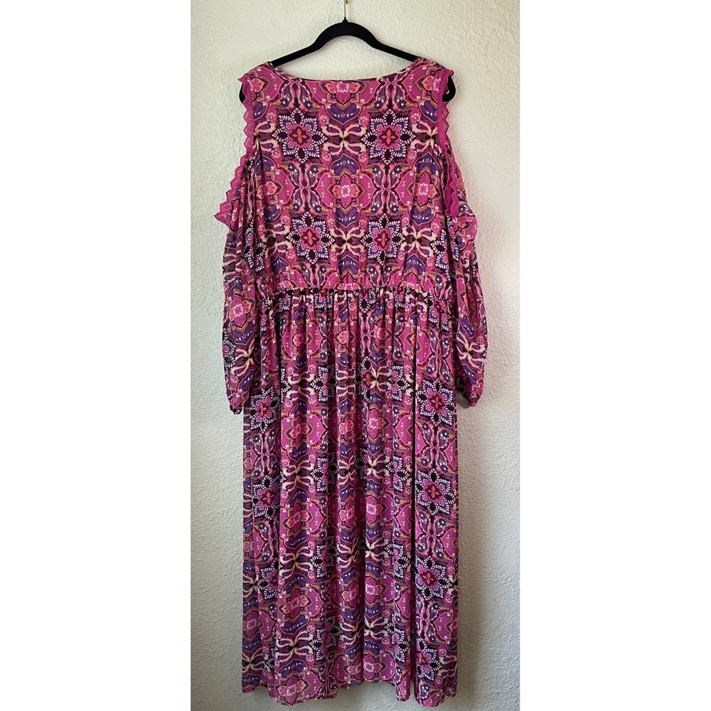 Lane‎ Bryant Pink Purple Paisley Cold Shoulder Garden Party Maxi Dress Size 22 - Picture 5 of 6
